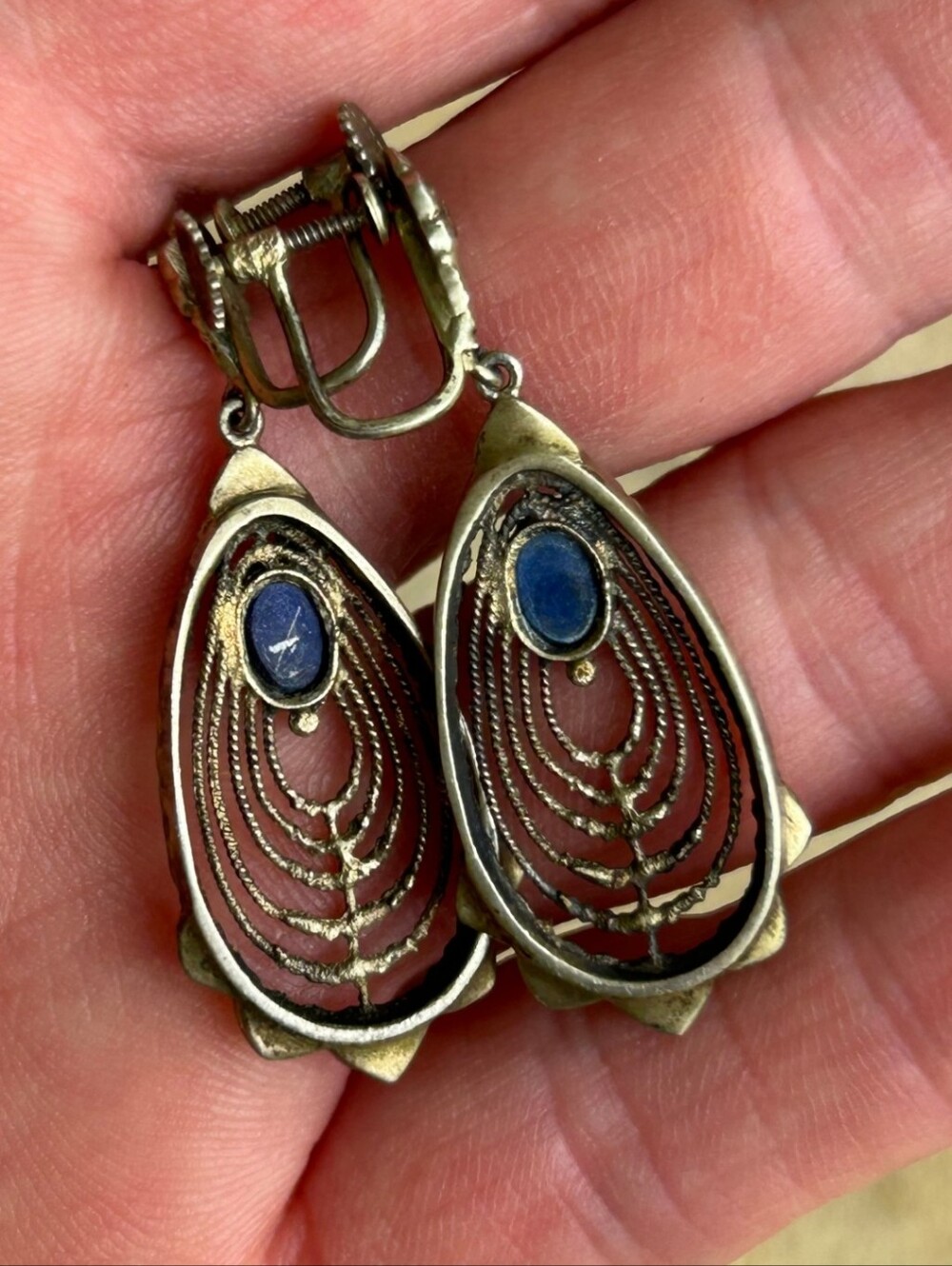 Vintage 835 Silver German Lapis Lazuli Earrings - Picture 3 of 7
